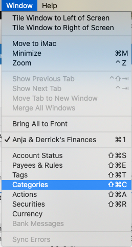 quicken for mac create new categories